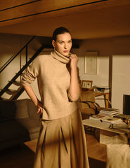 Beige Roll Neck Relaxed Knitted Jumper